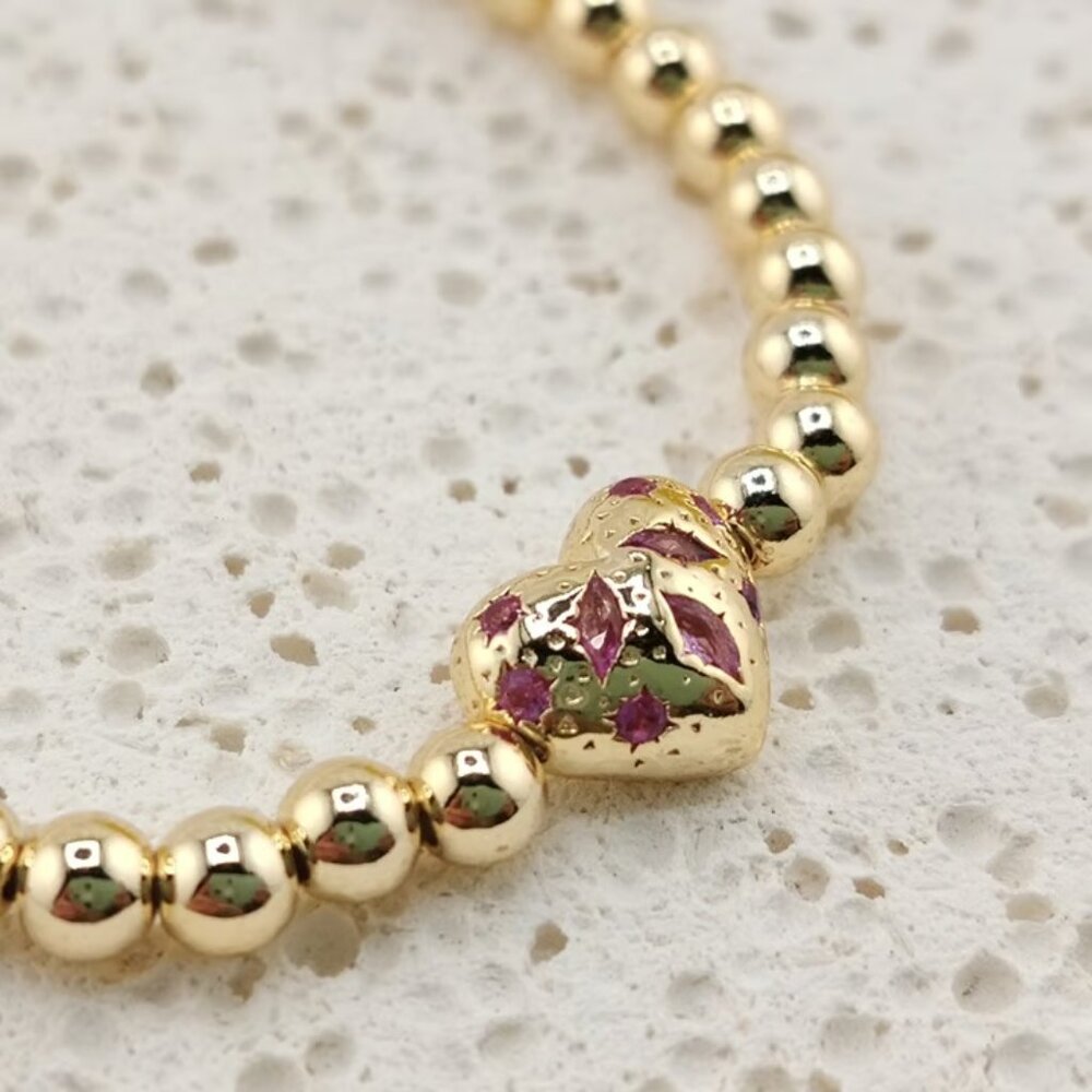 Kendra Scott Holland Gold Heart Stretch Bracelet in Pink Crystal/NWT - Picture 2 of 6